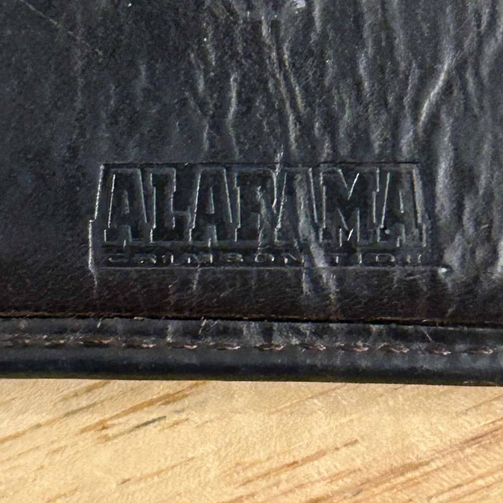 Fossil Alabama Crimson Tide wallet. Dark Leather with  Brass Accent